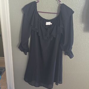 Black Ruffled Off Shoulder Women's Dress